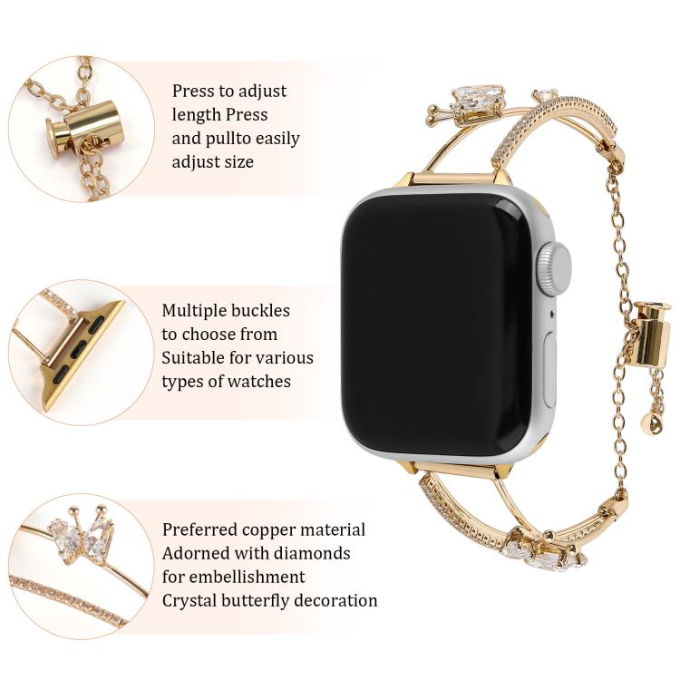 For Apple Watch 42mm / 41mm / 40mm / 38mm Copper-Inlaid Butterfly Zircon Bracelet Watch Band(Siver) - free shipping - PMC TechLife - Order now!