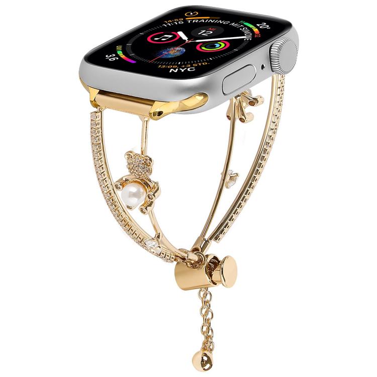 For Apple Watch 46mm / 49mm / 45mm / 44mm Copper-Inlaid Bear Zircon Bracelet Watch Band(Gold) - free shipping - PMC TechLife - Order now!