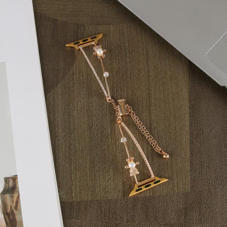 For Apple Watch 42mm / 41mm / 40mm / 38mm Copper-Inlaid Bear Zircon Bracelet Watch Band(Gold) - free shipping - PMC TechLife - Order now!