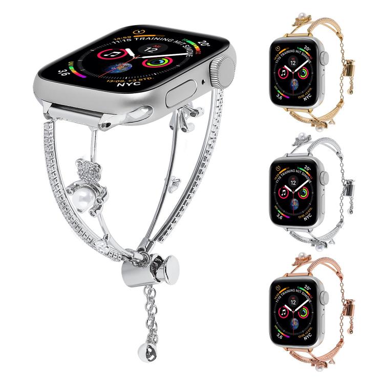 For Apple Watch 42mm / 41mm / 40mm / 38mm Copper-Inlaid Bear Zircon Bracelet Watch Band(Siver) - free shipping - PMC TechLife - Order now!