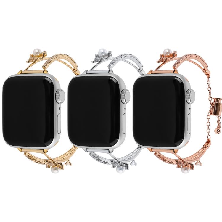 For Apple Watch 42mm / 41mm / 40mm / 38mm Copper-Inlaid Bear Zircon Bracelet Watch Band(Rose Gold) - free shipping - PMC TechLife - Order now!