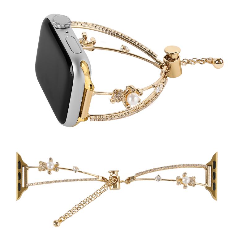 For Apple Watch 42mm / 41mm / 40mm / 38mm Copper-Inlaid Bear Zircon Bracelet Watch Band(Gold) - free shipping - PMC TechLife - Order now!