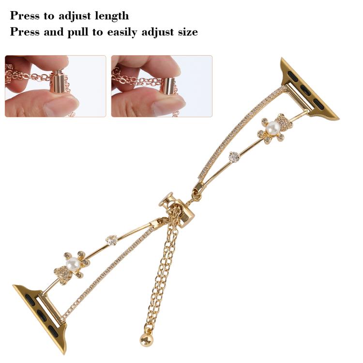 For Apple Watch 42mm / 41mm / 40mm / 38mm Copper-Inlaid Bear Zircon Bracelet Watch Band(Gold) - free shipping - PMC TechLife - Order now!