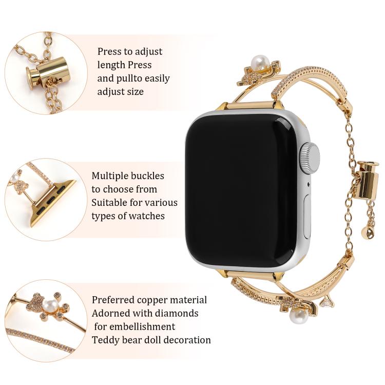 For Apple Watch 42mm / 41mm / 40mm / 38mm Copper-Inlaid Bear Zircon Bracelet Watch Band(Siver) - free shipping - PMC TechLife - Order now!