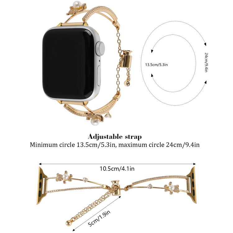 For Apple Watch 42mm / 41mm / 40mm / 38mm Copper-Inlaid Bear Zircon Bracelet Watch Band(Gold) - free shipping - PMC TechLife - Order now!