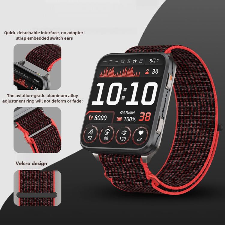 For Garmin Venu X1 Two Section Metal Ring Nylon Hook and Loop Fastener Watch Band(Red Black) - free shipping - PMC TechLife - Order now!
