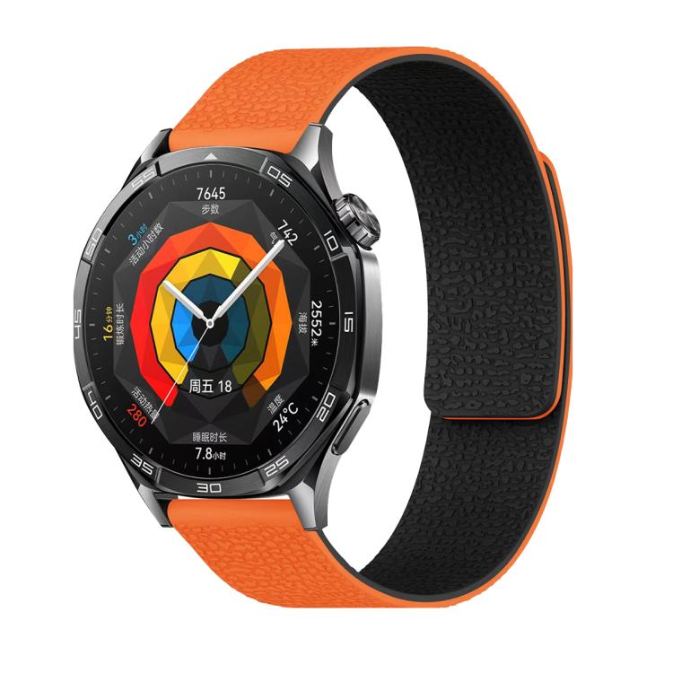 22mm Lychee Texture Soft Magnetic Silicone Watch Band(Orange Black) - free shipping - PMC TechLife - Order now!