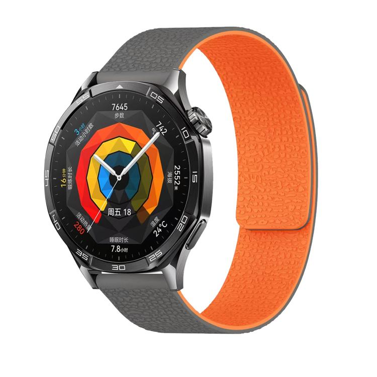 22mm Lychee Texture Soft Magnetic Silicone Watch Band(Gray Orange) - free shipping - PMC TechLife - Order now!