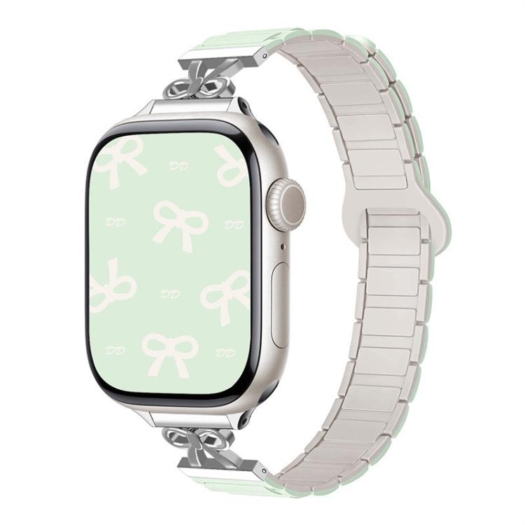For Apple Watch 46mm / 49mm / 45mm / 44mm Bow Small Waist Magnetic Silicone Watch Band(Pale Mint with Starlight) - free shipping - PMC TechLife - Order now!