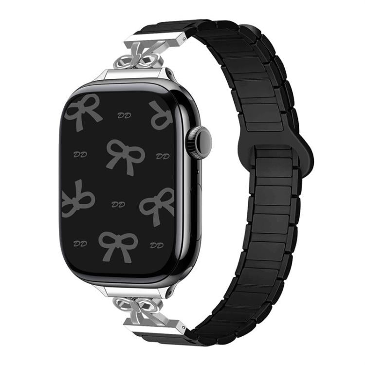 For Apple Watch 46mm / 49mm / 45mm / 44mm Bow Small Waist Magnetic Silicone Watch Band(Black) - free shipping - PMC TechLife - Order now!