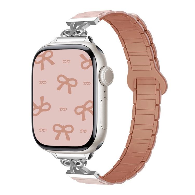 For Apple Watch 46mm / 49mm / 45mm / 44mm Bow Small Waist Magnetic Silicone Watch Band(Oxford Pink with Rose Gray) - free shipping - PMC TechLife - Order now!