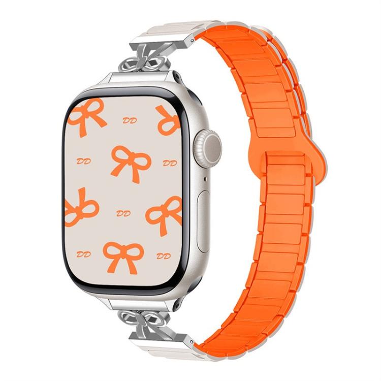 For Apple Watch 42mm / 41mm / 40mm / 38mm Bow Small Waist Magnetic Silicone Watch Band(Starlight Orange) - free shipping - PMC TechLife - Order now!