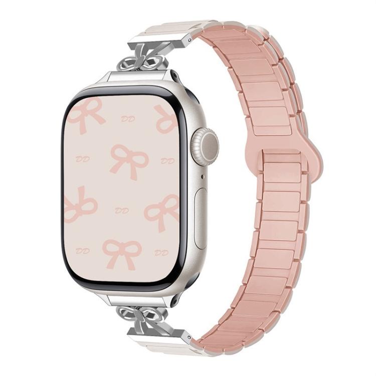 For Apple Watch 42mm / 41mm / 40mm / 38mm Bow Small Waist Magnetic Silicone Watch Band(Starlight with Pink Sand) - free shipping - PMC TechLife - Order now!