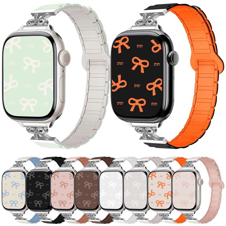 For Apple Watch 46mm / 49mm / 45mm / 44mm Bow Small Waist Magnetic Silicone Watch Band(Black) - free shipping - PMC TechLife - Order now!