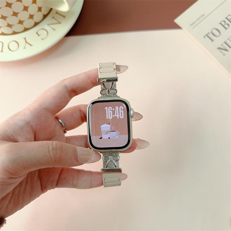 For Apple Watch 46mm / 49mm / 45mm / 44mm Bow Small Waist Magnetic Silicone Watch Band(Starlight Orange) - free shipping - PMC TechLife - Order now!
