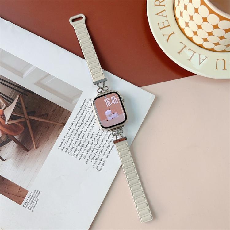 For Apple Watch 42mm / 41mm / 40mm / 38mm Bow Small Waist Magnetic Silicone Watch Band(Antique White with Misty Blue) - free shipping - PMC TechLife - Order now!