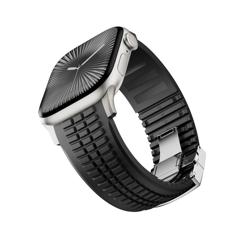 For Apple Watch 46mm / 49mm / 45mm / 44mm Knurled Texture Folding Buckle Silicone Watch Band(Titanium Black) - free shipping - PMC TechLife - Order now!