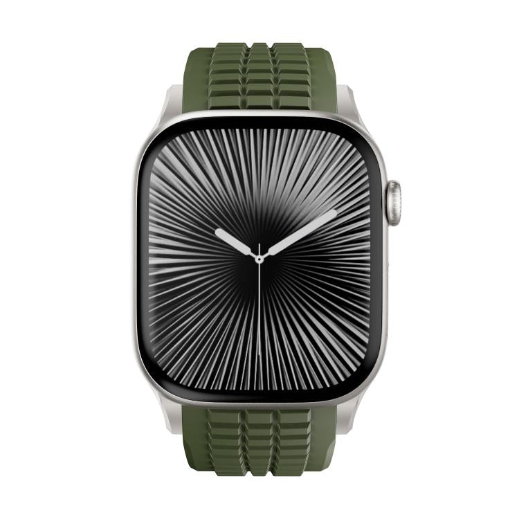 For Apple Watch 46mm / 49mm / 45mm / 44mm Knurled Texture Folding Buckle Silicone Watch Band(Titanium Green) - free shipping - PMC TechLife - Order now!
