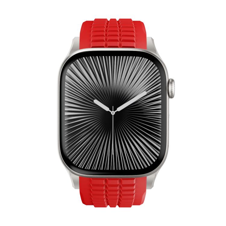 For Apple Watch 46mm / 49mm / 45mm / 44mm Knurled Texture Folding Buckle Silicone Watch Band(Titanium Red) - free shipping - PMC TechLife - Order now!