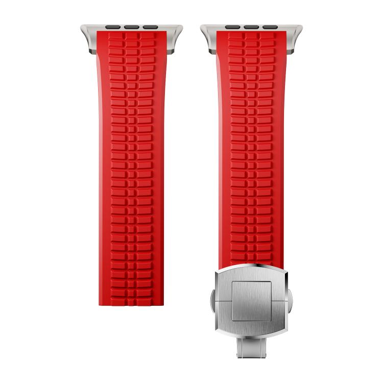 For Apple Watch 46mm / 49mm / 45mm / 44mm Knurled Texture Folding Buckle Silicone Watch Band(Titanium Red) - free shipping - PMC TechLife - Order now!