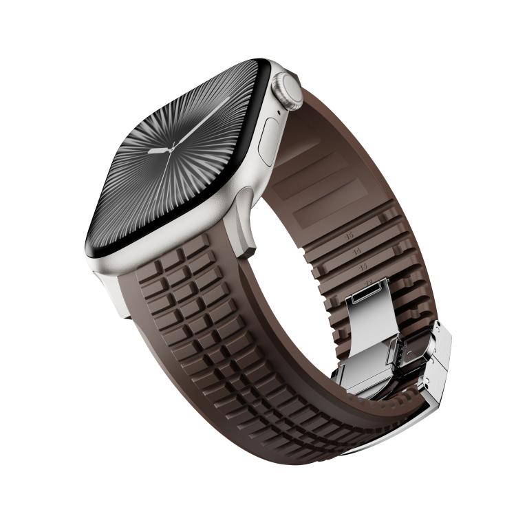 For Apple Watch 46mm / 49mm / 45mm / 44mm Knurled Texture Folding Buckle Silicone Watch Band(Titanium Curry) - free shipping - PMC TechLife - Order now!