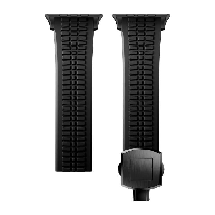 For Apple Watch 46mm / 49mm / 45mm / 44mm Knurled Texture Folding Buckle Silicone Watch Band(Black Black) - free shipping - PMC TechLife - Order now!