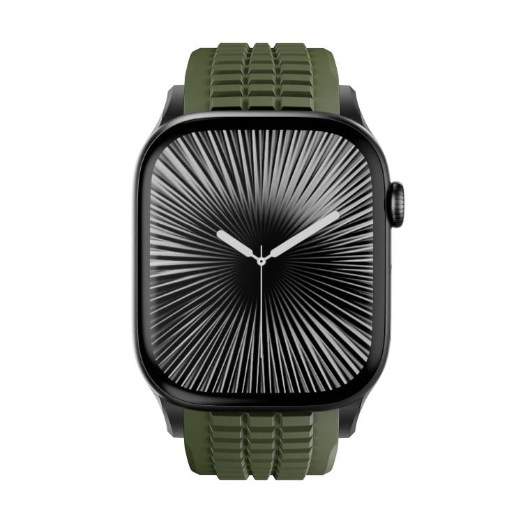 For Apple Watch 46mm / 49mm / 45mm / 44mm Knurled Texture Folding Buckle Silicone Watch Band(Black Green) - free shipping - PMC TechLife - Order now!