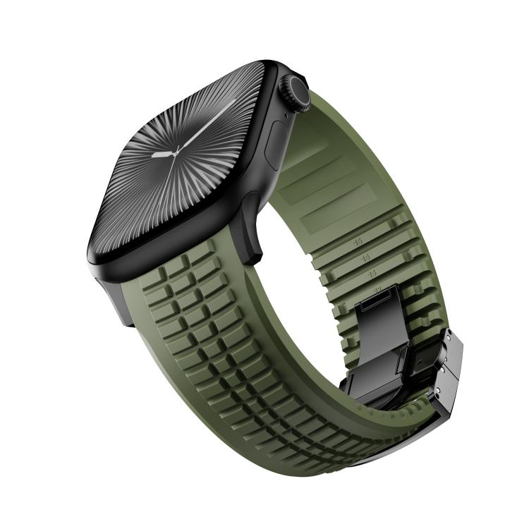 For Apple Watch 46mm / 49mm / 45mm / 44mm Knurled Texture Folding Buckle Silicone Watch Band(Black Green) - free shipping - PMC TechLife - Order now!