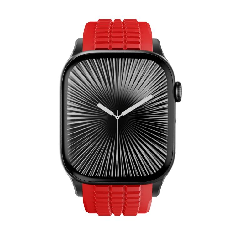 For Apple Watch 46mm / 49mm / 45mm / 44mm Knurled Texture Folding Buckle Silicone Watch Band(Black Red) - free shipping - PMC TechLife - Order now!
