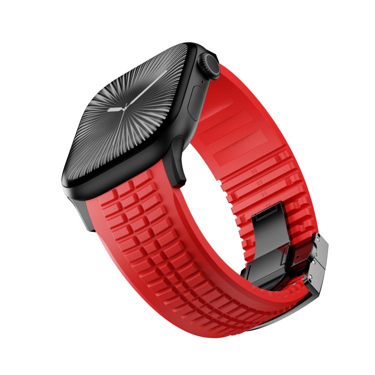 For Apple Watch 46mm / 49mm / 45mm / 44mm Knurled Texture Folding Buckle Silicone Watch Band(Black Red) - free shipping - PMC TechLife - Order now!