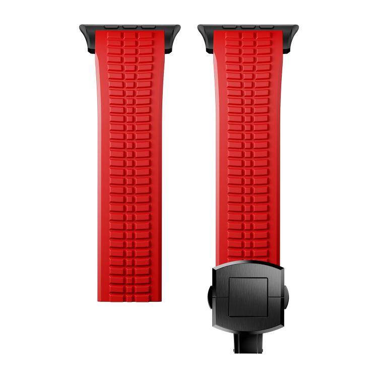 For Apple Watch 46mm / 49mm / 45mm / 44mm Knurled Texture Folding Buckle Silicone Watch Band(Black Red) - free shipping - PMC TechLife - Order now!