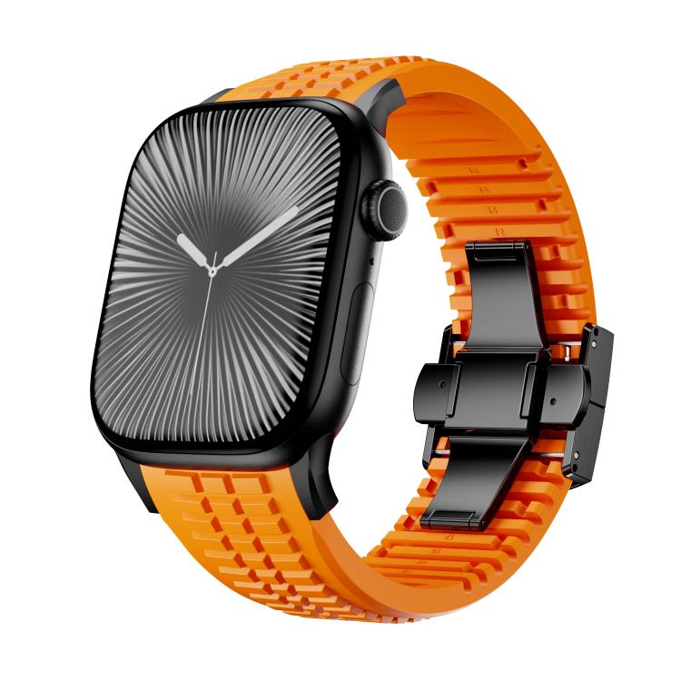 For Apple Watch 46mm / 49mm / 45mm / 44mm Knurled Texture Folding Buckle Silicone Watch Band(Black Orange) - free shipping - PMC TechLife - Order now!