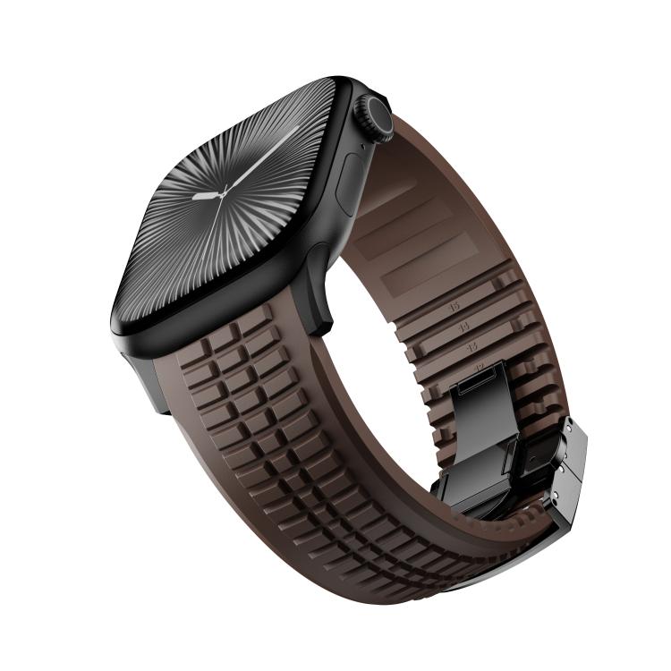 For Apple Watch 46mm / 49mm / 45mm / 44mm Knurled Texture Folding Buckle Silicone Watch Band(Black Curry) - free shipping - PMC TechLife - Order now!