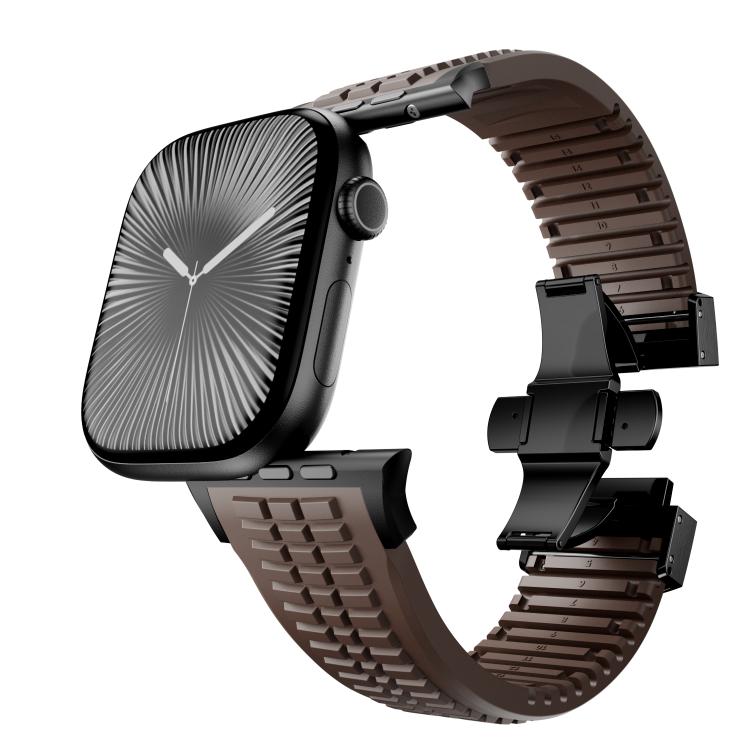 For Apple Watch 46mm / 49mm / 45mm / 44mm Knurled Texture Folding Buckle Silicone Watch Band(Black Curry) - free shipping - PMC TechLife - Order now!