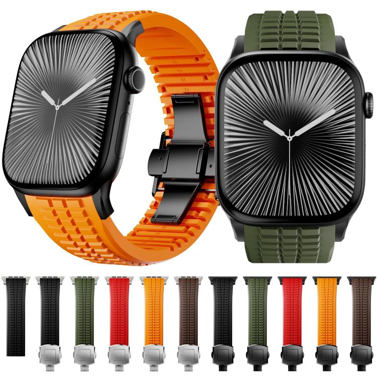 For Apple Watch 46mm / 49mm / 45mm / 44mm Knurled Texture Folding Buckle Silicone Watch Band(Black Green) - free shipping - PMC TechLife - Order now!