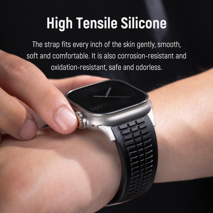 For Apple Watch 46mm / 49mm / 45mm / 44mm Knurled Texture Folding Buckle Silicone Watch Band(Black Red) - free shipping - PMC TechLife - Order now!
