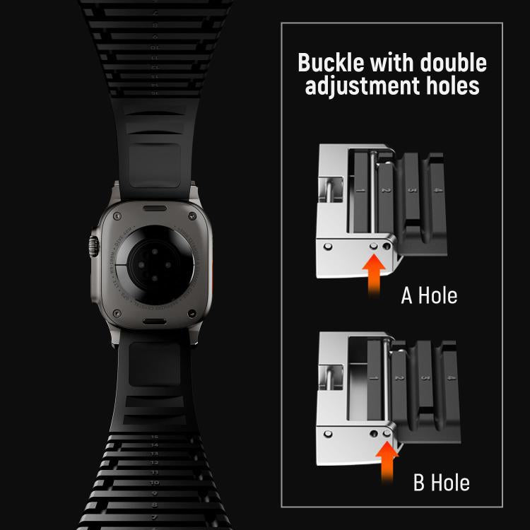 For Apple Watch 46mm / 49mm / 45mm / 44mm Knurled Texture Folding Buckle Silicone Watch Band(Titanium Black) - free shipping - PMC TechLife - Order now!