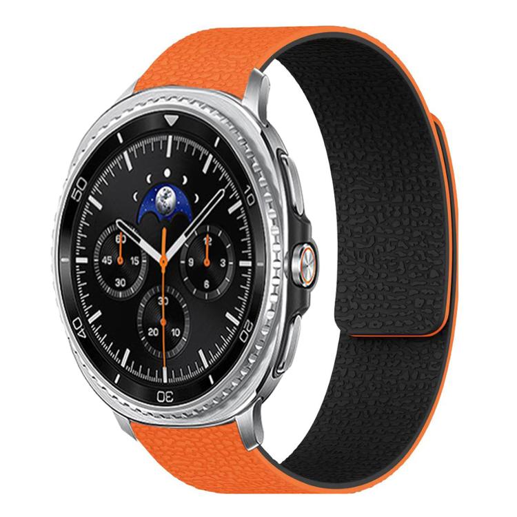 For Samsung Galaxy Watch8 / 8 Classic Lychee Texture Soft Magnetic Silicone Watch Band(Orange Black) - free shipping - PMC TechLife - Order now!