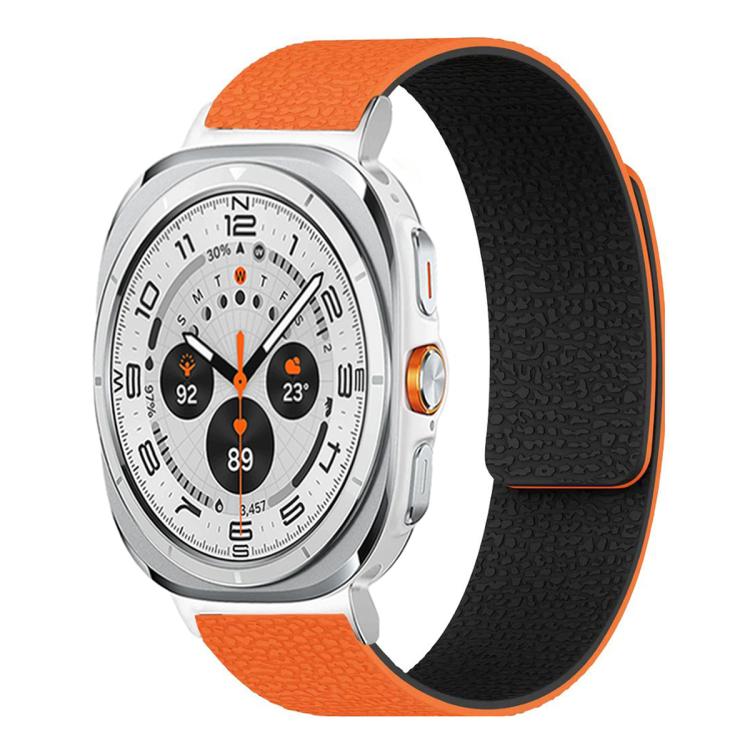 For Samsung Galaxy Watch Ultra 47mm / Ultra 2025 Lychee Texture Soft Magnetic Silicone Watch Band(Orange Black) - free shipping - PMC TechLife - Order now!