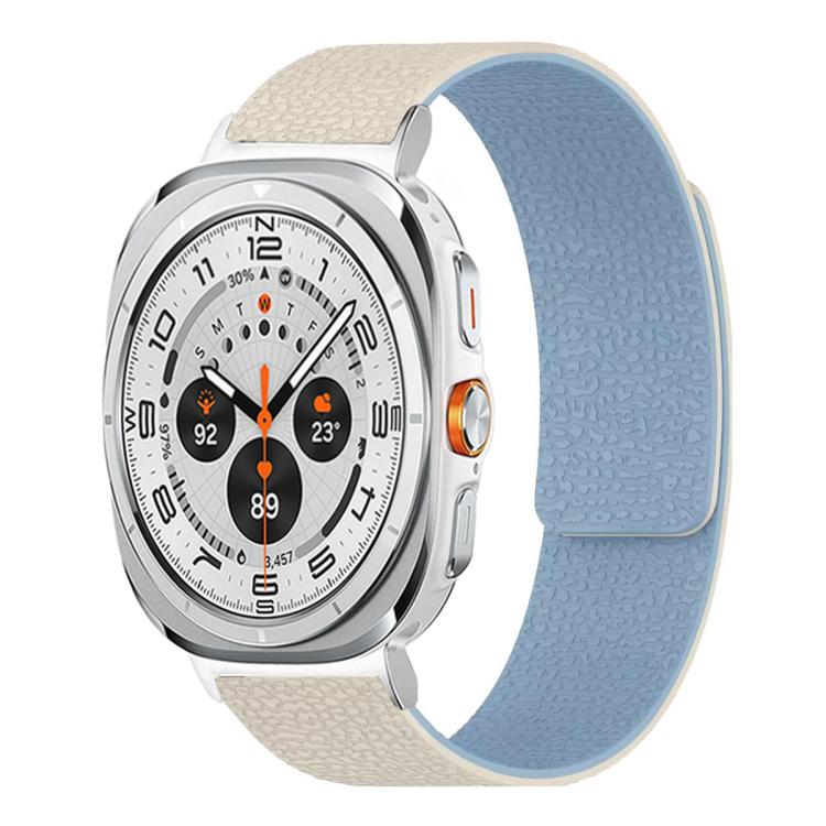 For Samsung Galaxy Watch Ultra 47mm / Ultra 2025 Lychee Texture Soft Magnetic Silicone Watch Band(White Blue) - free shipping - PMC TechLife - Order now!