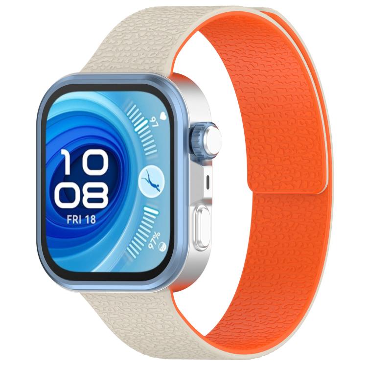 For Huawei Watch Fit4 / Fit4 Pro / Fit3 Lychee Texture Soft Magnetic Silicone Watch Band(Starlight Orange) - free shipping - PMC TechLife - Order now!