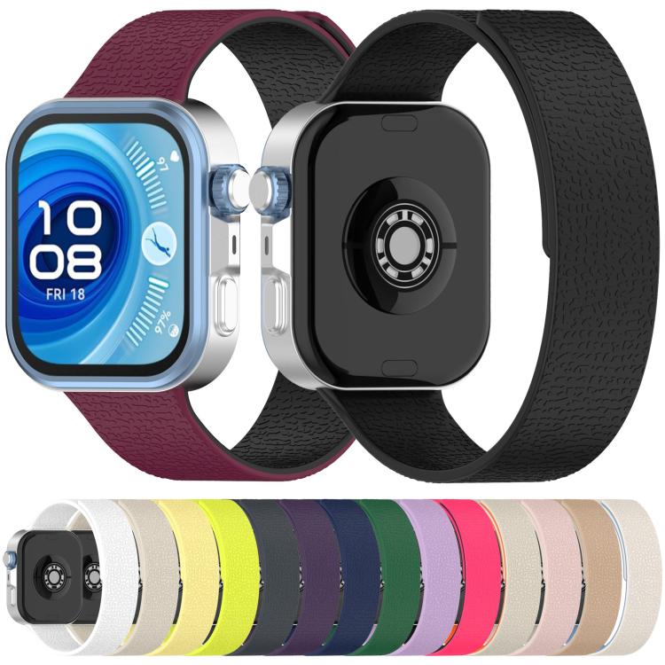 For Huawei Watch Fit4 / Fit4 Pro / Fit3 Lychee Texture Soft Magnetic Silicone Watch Band(Black) - free shipping - PMC TechLife - Order now!
