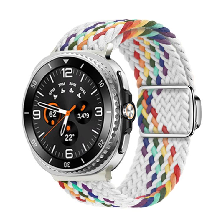 For Samsung Galaxy Watch8 / Watch8 Classic Magnetic Buckle Braided Nylon Watch Band(White Rainbow) - free shipping - PMC TechLife - Order now!