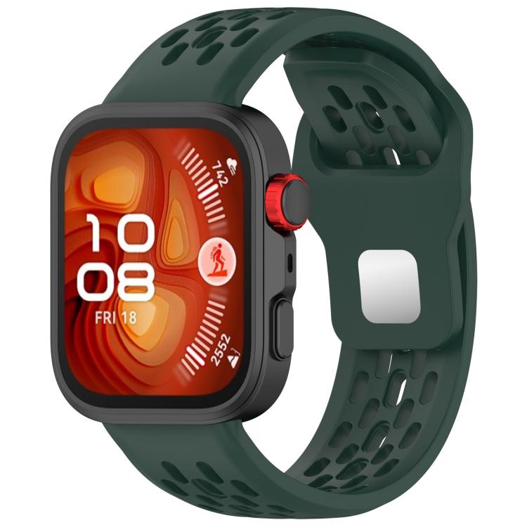 For Huawei Watch Fit4 / Fit4 Pro / Fit3 Mesh Silver Reverse Steel Buckle Silicone Watch Band(Dark Green) - free shipping - PMC TechLife - Order now!