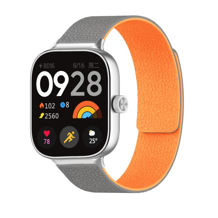 For Xiaomi Smart Band 9 Pro / Redmi Watch 5 Lychee Texture Soft Magnetic Silicone Watch Band(Gray Orange) - free shipping - PMC TechLife - Order now!