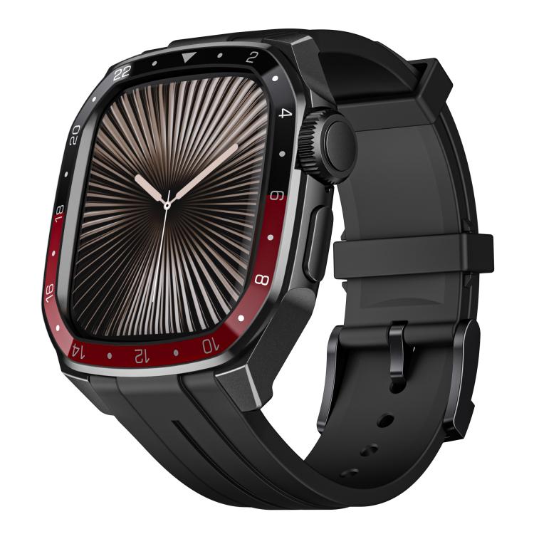 For Apple Watch Series 10 46mm Scale Model Integrated Metal Frame Silicone Watch Band(Black Frame Black Red Dial) - free shipping - PMC TechLife - Order now!