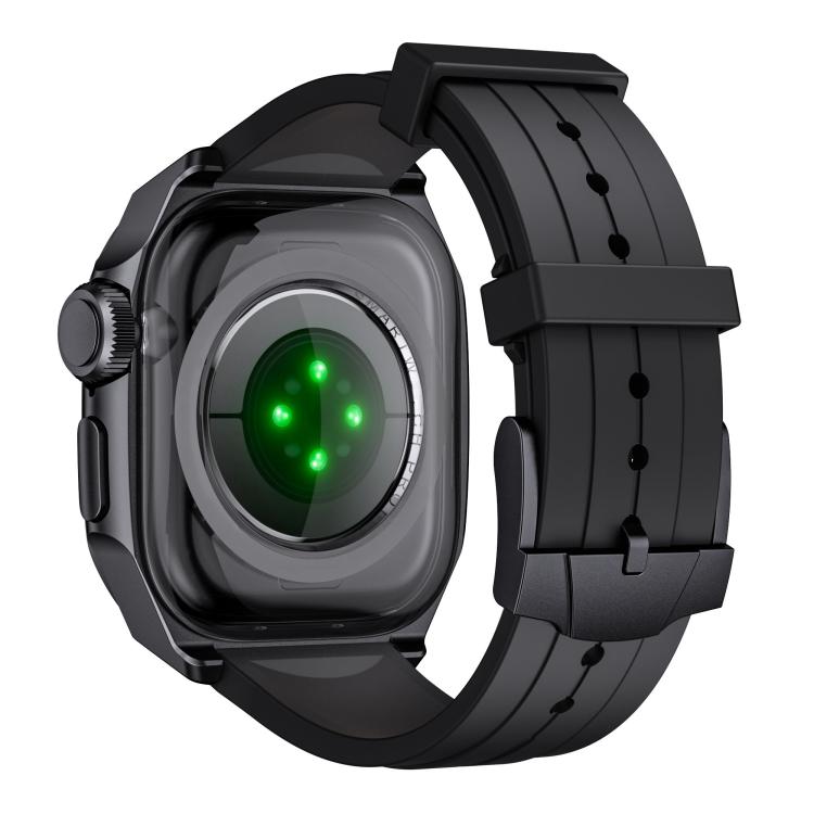 For Apple Watch Series 10 46mm Scale Model Integrated Metal Frame Silicone Watch Band(Black Frame Black Dial) - free shipping - PMC TechLife - Order now!