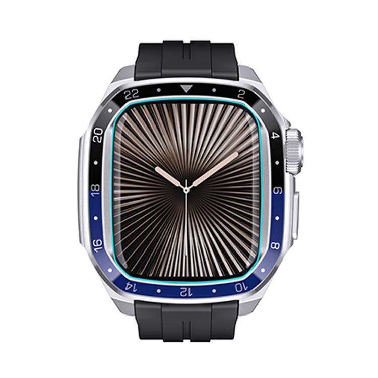 For Apple Watch Series 10 46mm Scale Model Integrated Metal Frame Silicone Watch Band(Silver Frame Black Blue Dial) - free shipping - PMC TechLife - Order now!