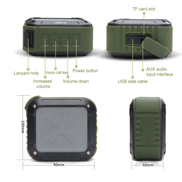 W-KING S7 Mini Wireless Waterproof Loudspeaker With TF/FM/AUX/NFC Bluetooth Bike Speaker(Army Green) - free shipping - PMC Jewellery - Order now!