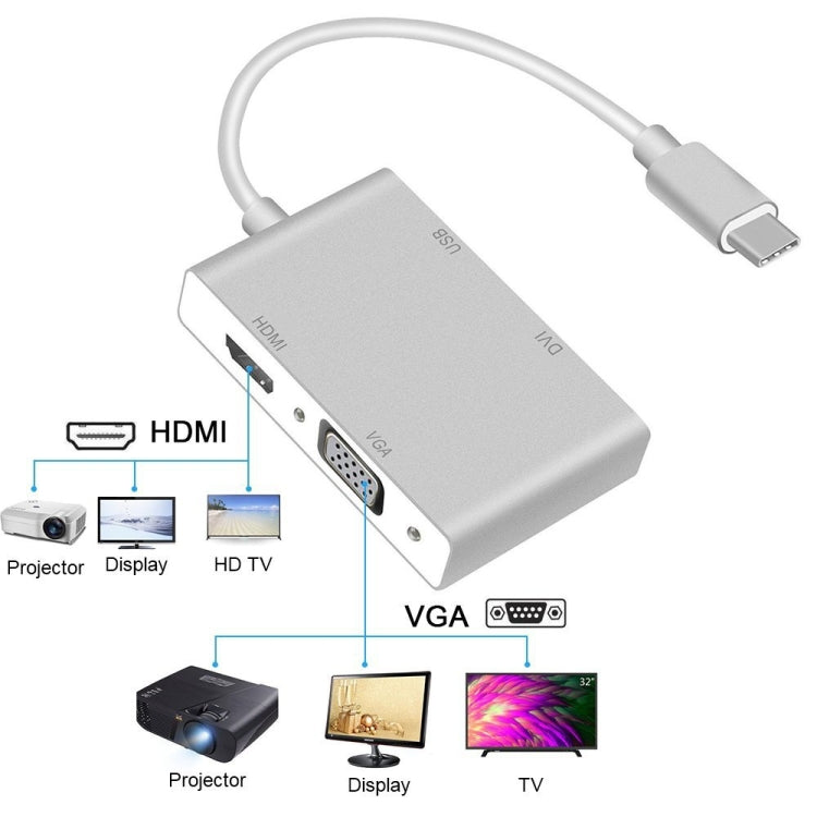 4 in 1 USB 3.1 USB C Type C to HDMI VGA DVI USB 3.0 Adapter Cable for Laptop Apple Macbook Google Chromebook Pixel - Cable & Adapters by PMC Jewellery | Online Shopping South Africa | PMC Jewellery | Buy Now Pay Later Mobicred